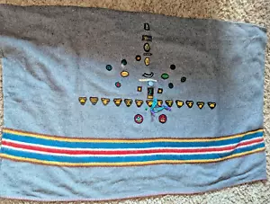 VINTAGE GIRL GUIDE WOOL BLANKET WITH OLD BADGES Rugby, 8th Bilton - Picture 1 of 4