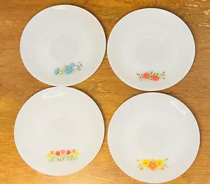 Vintage Fire King Ofengeschirr Blumen Untertassen USA 4er Set verschiedene Blumen 6 Zoll - Bild 1 von 8