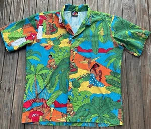 Vintage Hobie Hawaiian Shirt Mens Large Vibrant Color Short Sleeve Ocean Surf - Picture 1 of 15