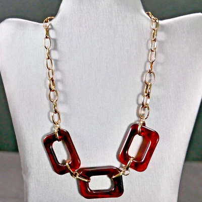 Gold Tone Faux Tortoise Shell Necklace 9in Drop with 3 in ex. Signed NWT AVON - Image 1 of 4