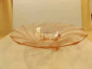 Large 12" Pink Depression Glass Bowl with Floral Design - Picture 1 of 5