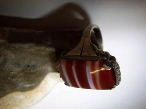 Toller-Art-Deco-Siegel-835-Silber-Ring-Streifenachat-Handarbeit - Picture 1 of 10