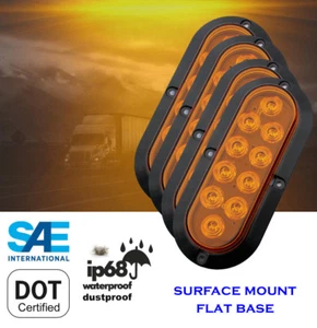 4 AMBER YELLOW Oval 6" SURFACE MOUNT LED Turn Tail Signal Light Trailer Truck RV - Picture 1 of 7