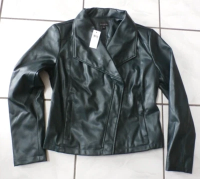 Chaqueta de moto Ann Taylor de cuero sintético para mujer 6 cremallera completa gris/negro $149 G704 nueva con etiquetas Foto 1 de 4