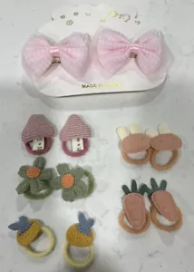 Easter Set 2 - 1 pink bows w/pearl clips and 1 set spring hair ties toddlers - Picture 1 of 5
