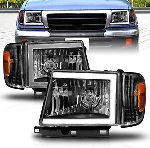 for 1997-2000 Toyota Tacoma 2WD ONLY Pickup LED Tube Black Headlights + Corners