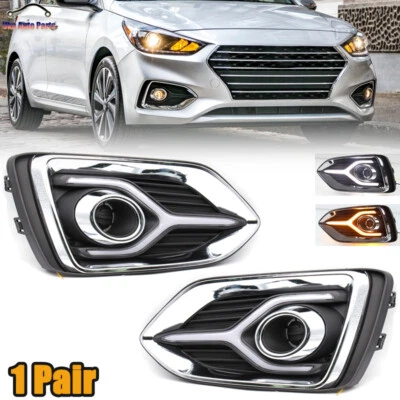 1 Pair Daytime Running Light Turn Signal Fog Lamp For Hyundai Accent 2018-2022 - Image 1 of 4