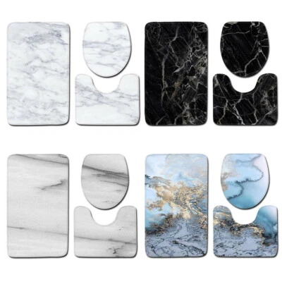 3pcs Badematte Badvorleger Badgarnitur Rutschfest Marmor Badteppich WC-Vorleger - Bild 1 von 4