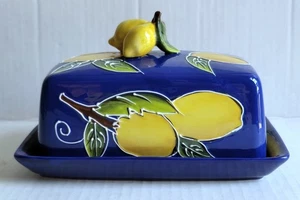 Blue Sky Clayworks Heather Goldminc Lemon 2pc Covered Ceramic Butter Dish New  - Picture 1 of 9