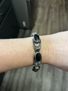 Pulsera de cadena de ónix negro vintage de plata de ley 925 de México - Imagen 1 de 24