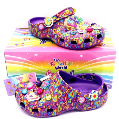 Zuecos Lisa Frank CROCS Clásicos Púrpura Neón Multi con Dijes NUEVOS EN CAJA Mujer Talla 6 Foto 1 de 4