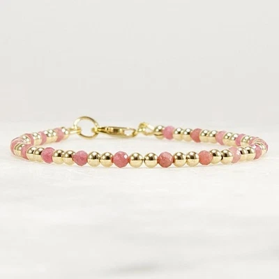 Rhodochrosite Bracelet, 14k Gold Filled or Sterling Silver, Natural Gemstone - Image 1 of 4