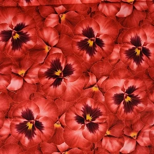 Red Pansey Fabric Hoffman Floral Reignstyle Quilting Cotton 29in Large Scale - Picture 1 of 8