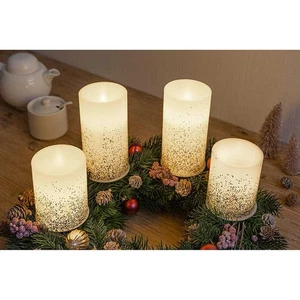 4 x LED Wachskerzen Glowing Glitter warmweiß Batterie Adventskranz Weihnachten - Bild 1 von 11
