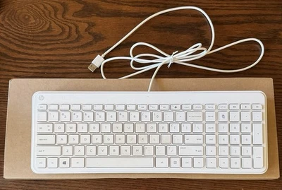 HP Wired USB Keyboard Slim, White, Works, No Sticky Keys - Image 1 of 3