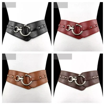 Faux Leather Women Waist Belt Wide Elastic Stretch Waistband Corset Cinch Belts - Image 1 of 4