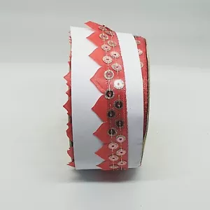 20mm Coral Satin Gold Sequin Indian Braid Ribbon Trim Embellishment Sewing - Picture 1 of 1