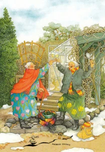 Postkarte - Inge Löök : Frauen feiern die ersten Blumen im Garten / Nr. 84 - Bild 1 von 1