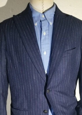 44R Unconstructed red blue boating stripe wool cotton Flannel Jacket blazer Coat - Image 1 of 4