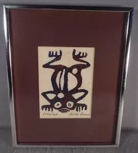 FROG LEAP by Ruth Anaya Art Serigraph Print on Handmade Paper Signed Metal Frame - Picture 1 of 3