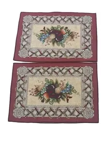 New! Fruit And Floral Jubilee Maroon Woven Tapestry Placemat Set Of 2 - Picture 1 of 6