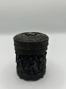 Antique Chinese Carved resin Box with Lid Eight Immortals and calligraphy - Picture 1 of 8