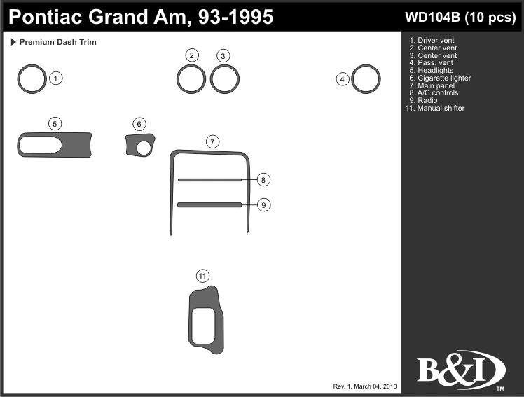 КОМПЛЕКТ ОТДЕЛКИ ПРИБОРНОЙ ПАНЕЛИ PONTIAC GRAND AM 1993 1994 1995 b - Изображение 1 из 1