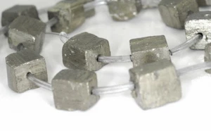 10-12MM PYRITE GEMSTONE ROUGH CUBE LOOSE BEADS 7inch - Picture 1 of 4