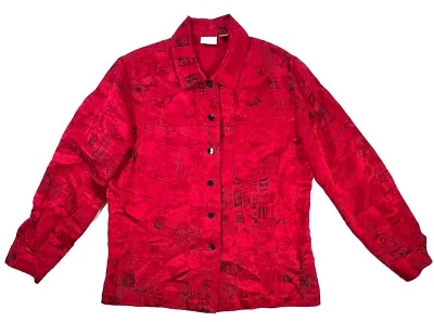 DE COLECCIÓN CHICOS Mujer 1 M Rojo Jacquard Lino Seda Camisa Chaqueta Boho Topper Foto 1 de 4