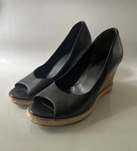 Cole Haan Open Toe Black Leather Wedge Women's Size 10 B - Picture 1 of 10