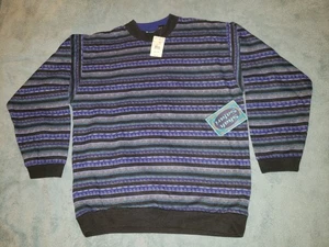 Vintage 90s All Over Print Crewneck Sweatshirt Large Black Blue Geometric Mens - Picture 1 of 5