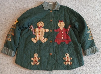 Chaqueta acolchada reversible vintage Patch Magic Group pan de jengibre Navidad 2XL Foto 1 de 4