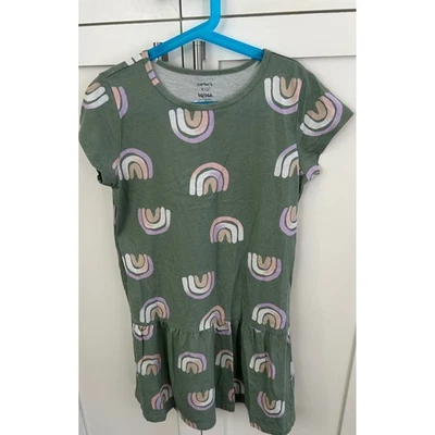 Carters Rainbow Print Girls Dress Short Sleeve Casual Comfy Green Size 14 - Image 1 of 2