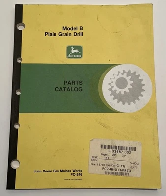 John Deere Model B Plain Grain Drill Parts Catalog Manual Book Original PC-246 - Image 1 of 4