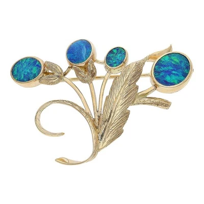 Brosche 375/000 (9 Karat) Gold mit Opal Tripletten Handarbeit getragen 25321032 - Bild 1 von 3