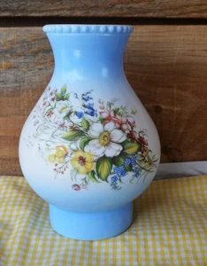 Opaque White Milk Glass Shade Globe for Electric or Oil Lamp Blue Floral 3" Fit - Picture 1 of 19