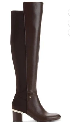 NEW DKNY Women's Cora Knee High Riding Boots Nappa Leather Bark Brown US 6 Gold - Image 1 of 4