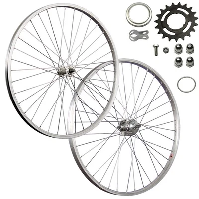 Laufrad 26 Zoll Satz Set Fahrrad Aluminiumfelge Vollachse Rücktrittbremse silber - Bild 1 von 4