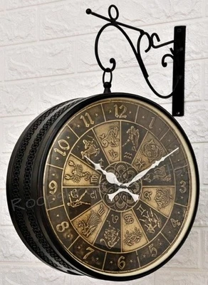 Двусторонние черные настенные часы 12 дюймов антикварный стиль станция рождественский декор подарок - Изображение 1 из 4