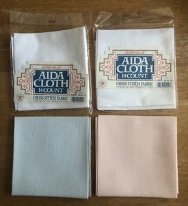 Lote de 4 telas vintage de punto de cruz de 14 unidades de tela de 12”x18” blanco melocotón - Imagen 1 de 5