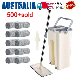Mop Bucket Wet Dry Rinse Wash 360 Rotating Squeeze Flat Floor Cleaner with Pads - Picture 1 of 14
