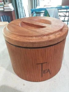 VINTAGE Cornwall USA Mid Century Modern MCM Teak Wood Canister Tea 5.5 x 6 - Picture 1 of 5
