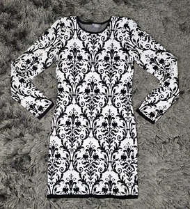 Neiman Marcus Pulloverkleid Damen XS weiß schwarz Blumen Langarm Pulli - Bild 1 von 15
