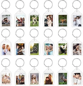 35X25MM CLEAR BLANK ACRYLIC STRONG PLASTIC KEYCHAIN PASSPORT PHOTO SIZE KEYRINGS - Picture 1 of 8