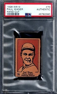 1928 W513 #70 Paul WANER HOF - PSA A - Tarjeta de tira cortada a mano, Piratas de Pittsburgh - Imagen 1 de 2