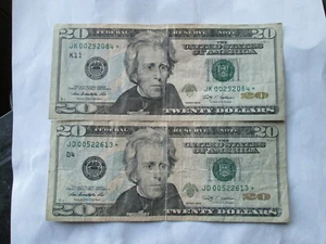 $20 2009 *Billetes estrella* (2), JD00522613*, JK00292084*, estado en buen estado, circulados - Imagen 1 de 10