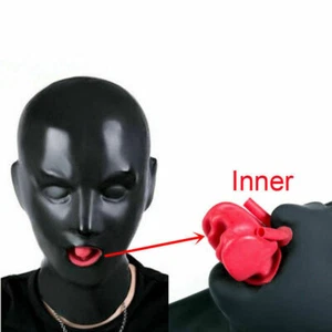 Men Black Latex Mask Hood with Red Teeth Gag Nasal Tube Gummi 1.0mm Made by Mold - Picture 1 of 5