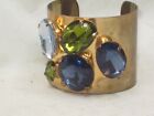 vintage wide cuff bracelet faux faceted crystal inlay inset jewelry