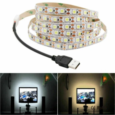 5V USB LED Strip Light White TV Backlight Lamp Self Adhesive Flexible Tape Wire - Image 1 of 4