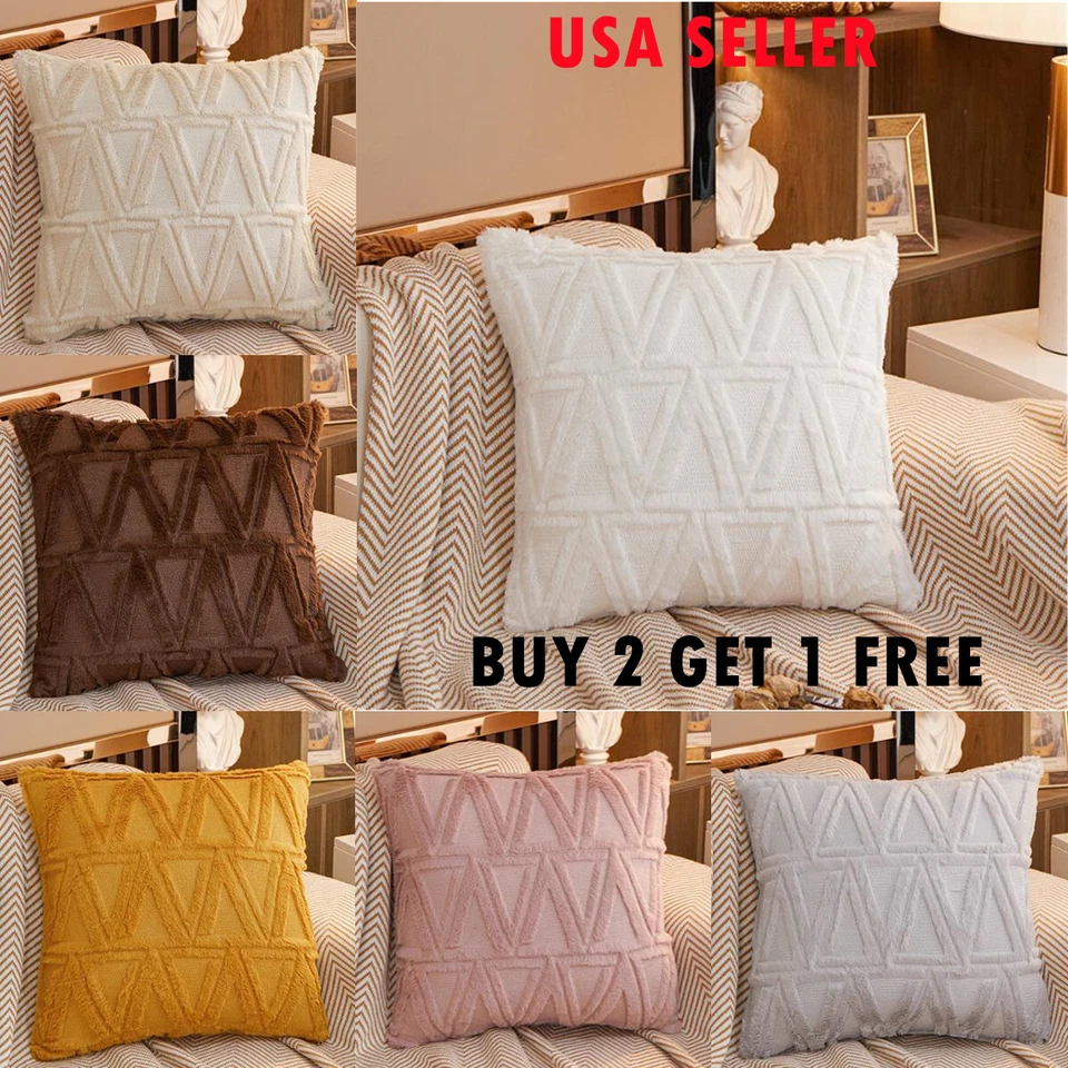 Faux Fur 3D Throw PILLOW COVER Decorative Cushion Case 18x18" Soft - Image 1 of 4